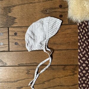 Briar Striped White Baby Bonnet